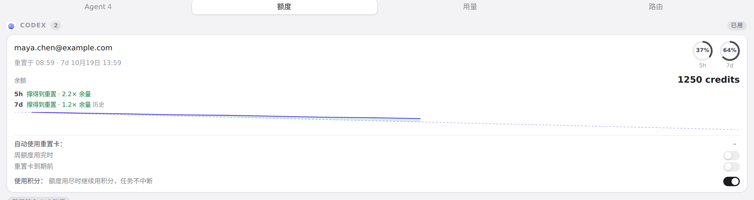 托盘额度卡片圆环下方的按窗口预测行